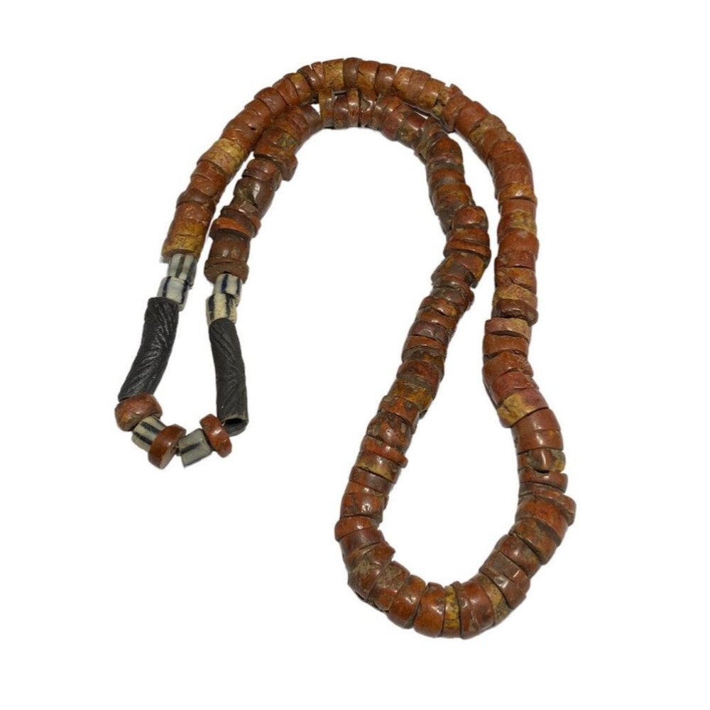Antique Hand Cut Assorted Bauxite Brick Red Stone African Trade Beaded Necklace